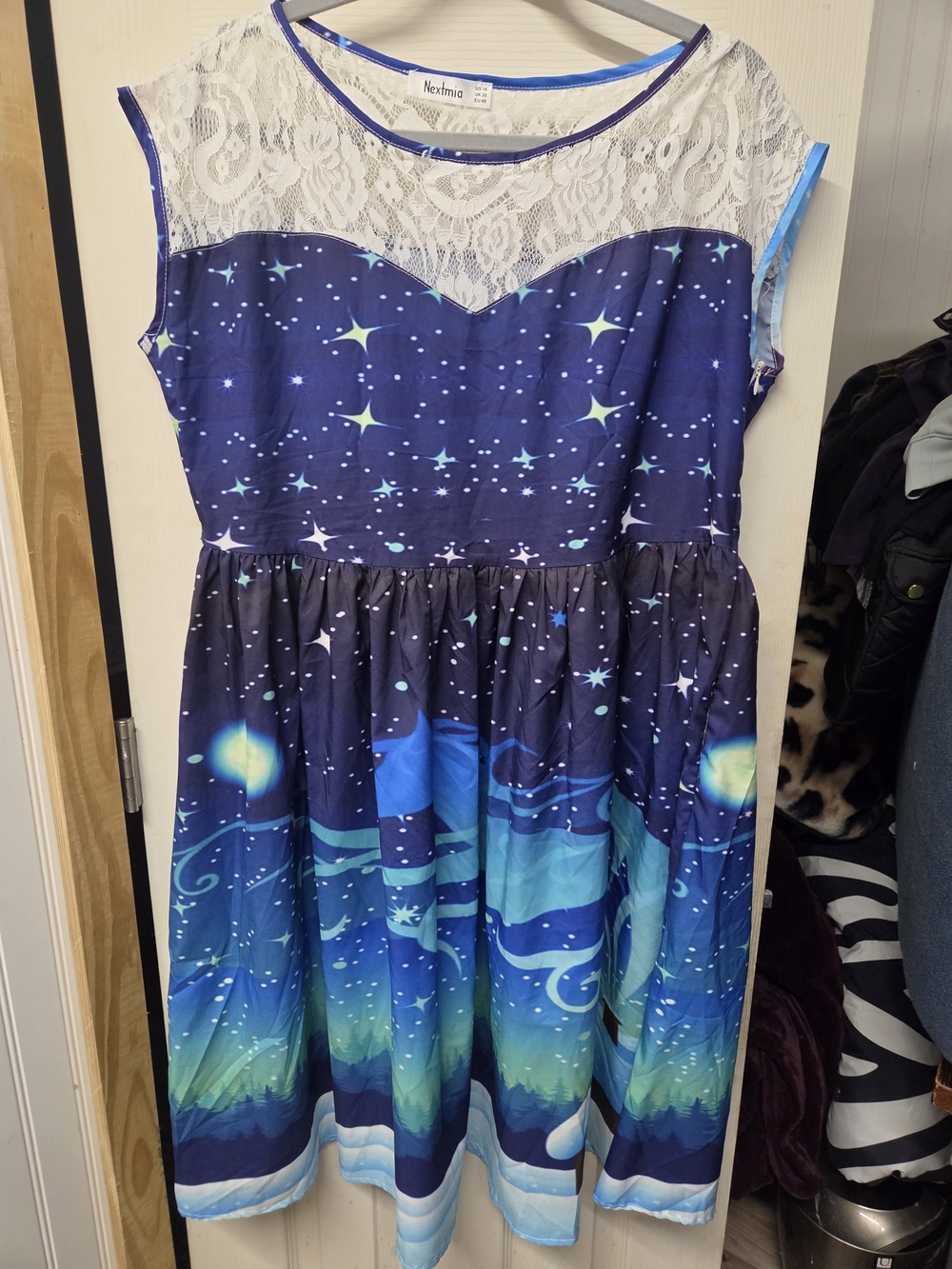 Mystical Novelty apparel Navy and Teal Starry Lace-Yoke Girls' Dress #0012